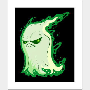 Grumpy Green Spirit Ghost On Halloween Posters and Art